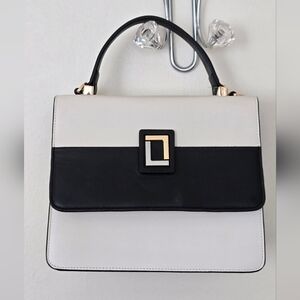 LUANA ITALY Maria Color Block Leather Satchel Black White EUC